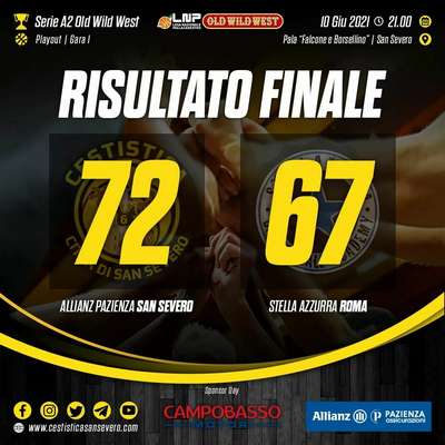 L'Allianz Pazienza San Severo s'impone in volata in gara 1 sulla Stella Azzurra Roma 72-67
