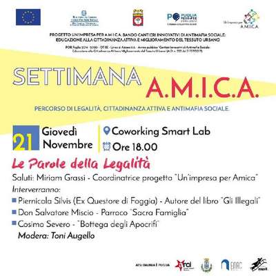 Legalità  e antimafia sociale, Piernicola Silvis apre a Manfredonia la Settimana A.m.i.c.a.