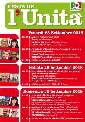 Dal 28 al 30 settembre la Festa dell'Unità  a Cerignola
