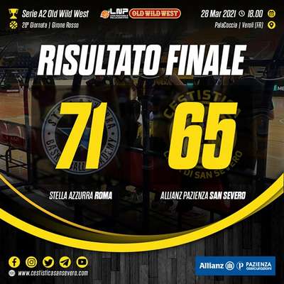 Solo la differenza punti tiene ancora in vita la Cestistica San Severo. La Stella Azzurra Roma vince 71-65 e non è più sola in fondo alla classifica
